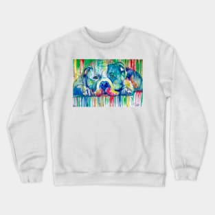 PIT BULL RESTING ON THE FLOOR - watercolor portrait Crewneck Sweatshirt